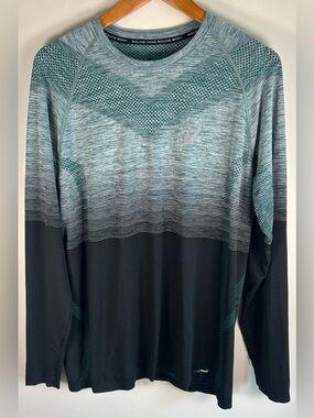 ASICS Men’s Long Sleeve Shirt XL Gradient Green Actibreeze Running Stretch EUC